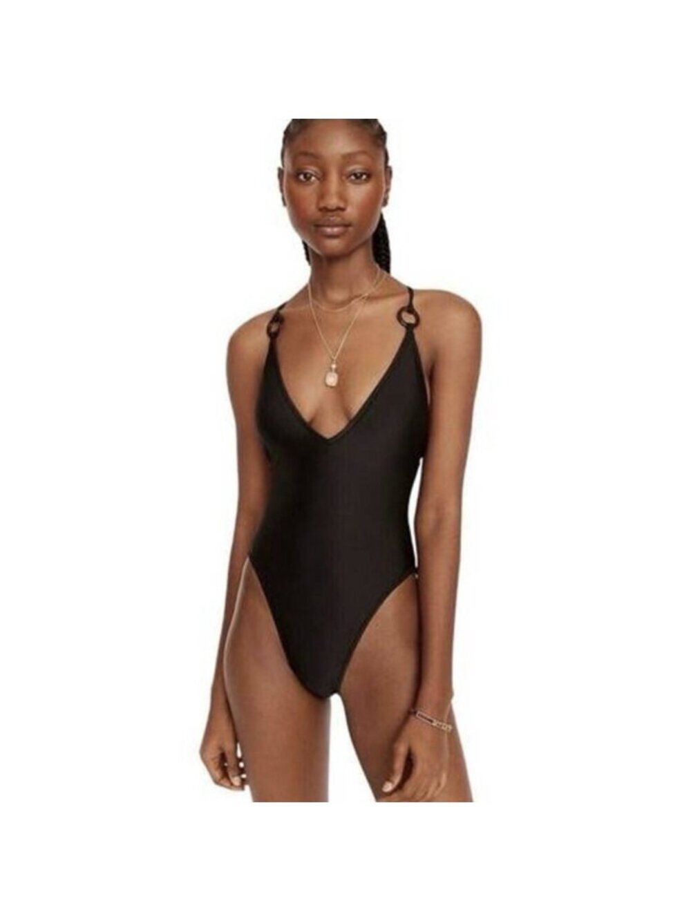 NWT J. Crew One Piece Swimsuit Sz 10 O-Ring Deep V-Neck Tie Back Black Resort